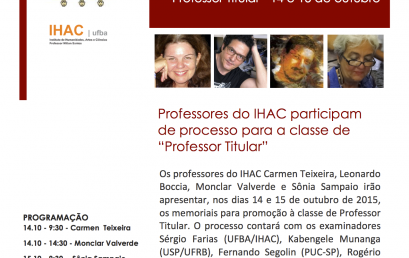 Professores do IHAC participam de processo para a classe de “Professor Titular”
