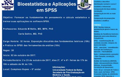 A Secretaria de de Pós-Graduação em Medicina e Saúde da UFBA promove Curso Básico em Bioestatística e Aplicação em SPSS