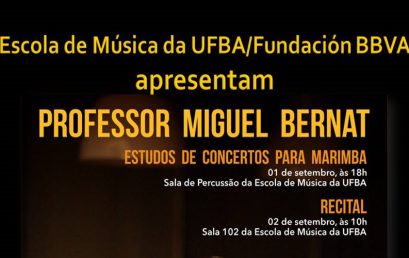 Percussionista espanhol apresenta estudos de concertos para marimba e recital na Escola de Música da UFBA