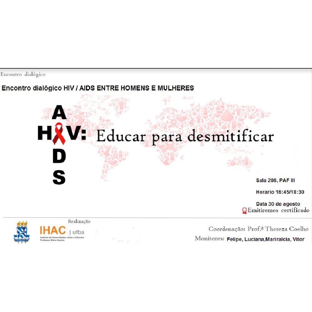 Próximo encontro “HIV/AIDS: Educar para desmistificar” acontece no dia 30 de agosto