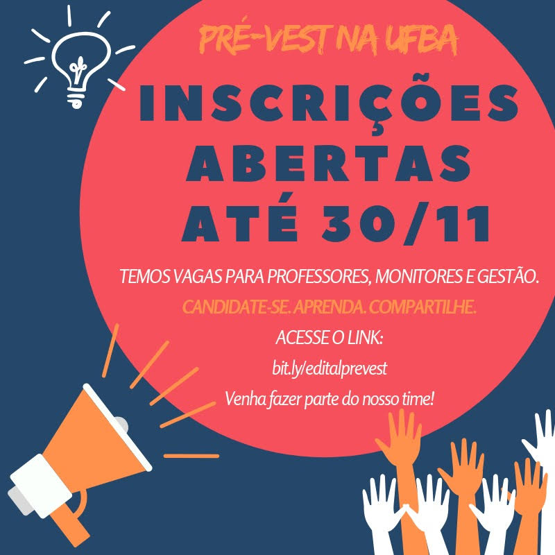 Projeto “Pré-Vest na UFBA” abre inscrições para voluntários