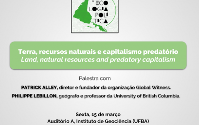 Palestra aborda questões sobre terra, recursos naturais e capitalismo predatório nesta sexta-feira, 15
