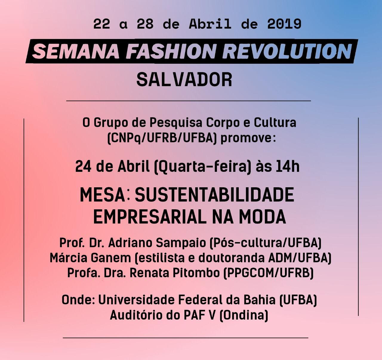 Moda e sustentabilidade será tema de mesa-redonda na UFBA durante a semana Fashion Revolution Salvador