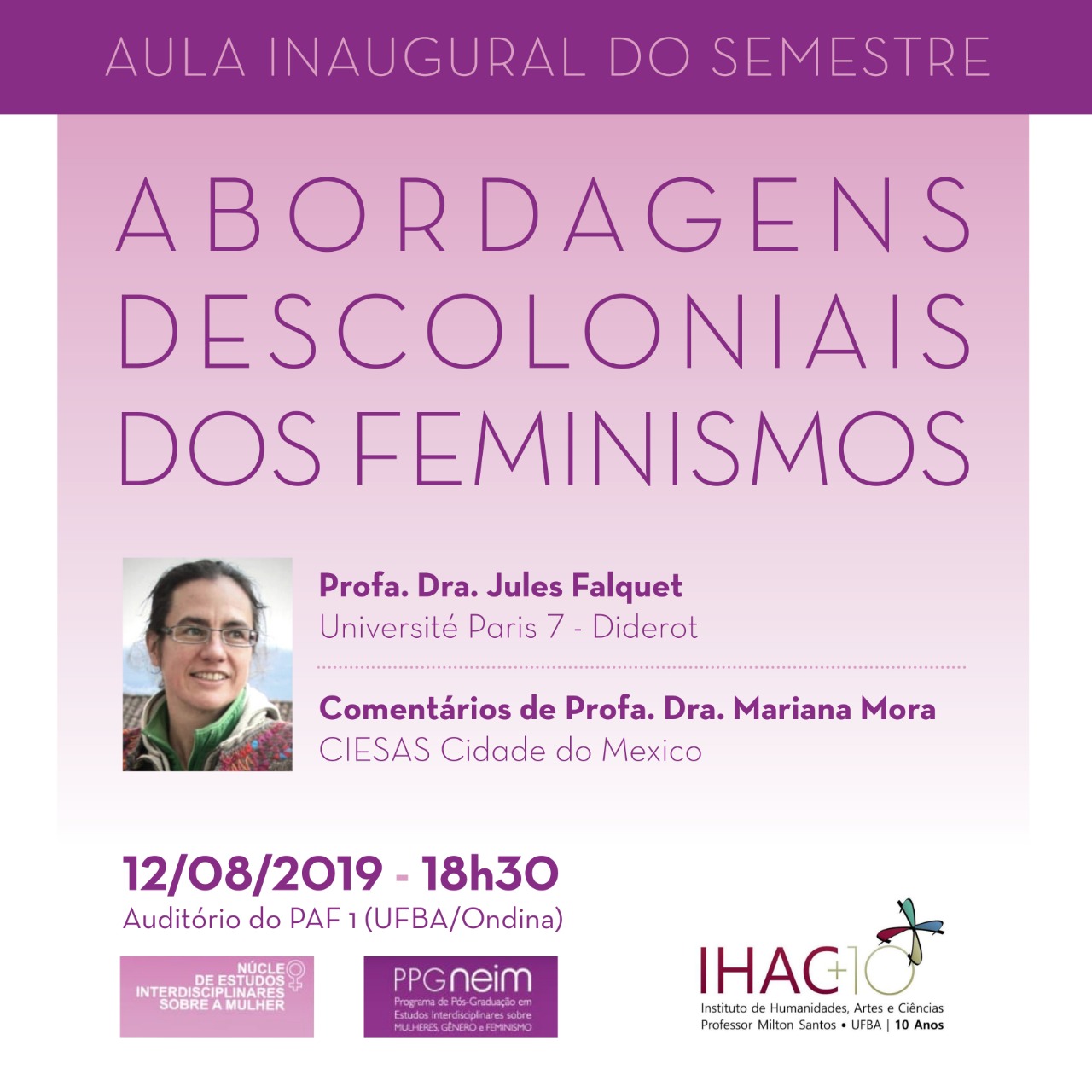 Aula Inaugural do semestre 2019.2 discute abordagens descoloniais dos feminismos