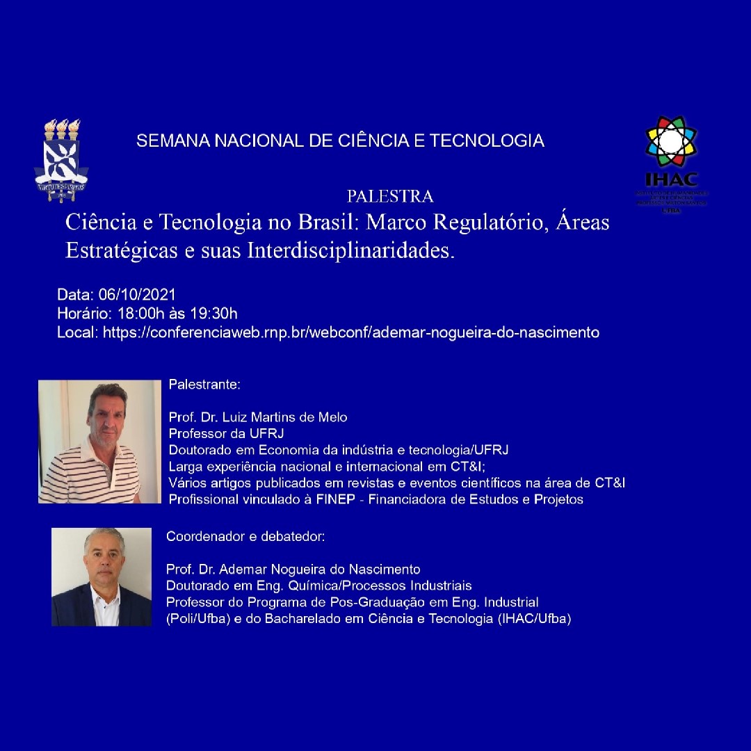 Palestra discute ciência e tecnologia no Brasil com participação de docente do IHAC