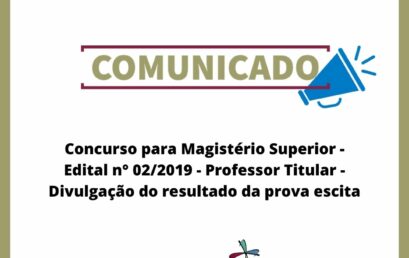Concurso para Magistério Superior – Edital n° 03/2019 – Professor Titular – Divulgação do resultado da prova escrita