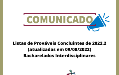 Listas de Prováveis Concluintes de 2022.2 (atualizadas em 09/08/2022) – Bacharelados Interdisciplinares