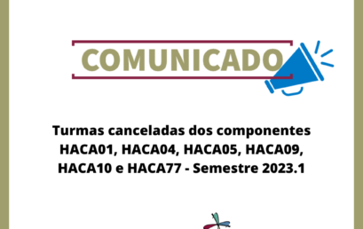 Turmas canceladas dos componentes HACA01, HACA04, HACA05, HACA09, HACA10 e HACA77 – Semestre 2023.1