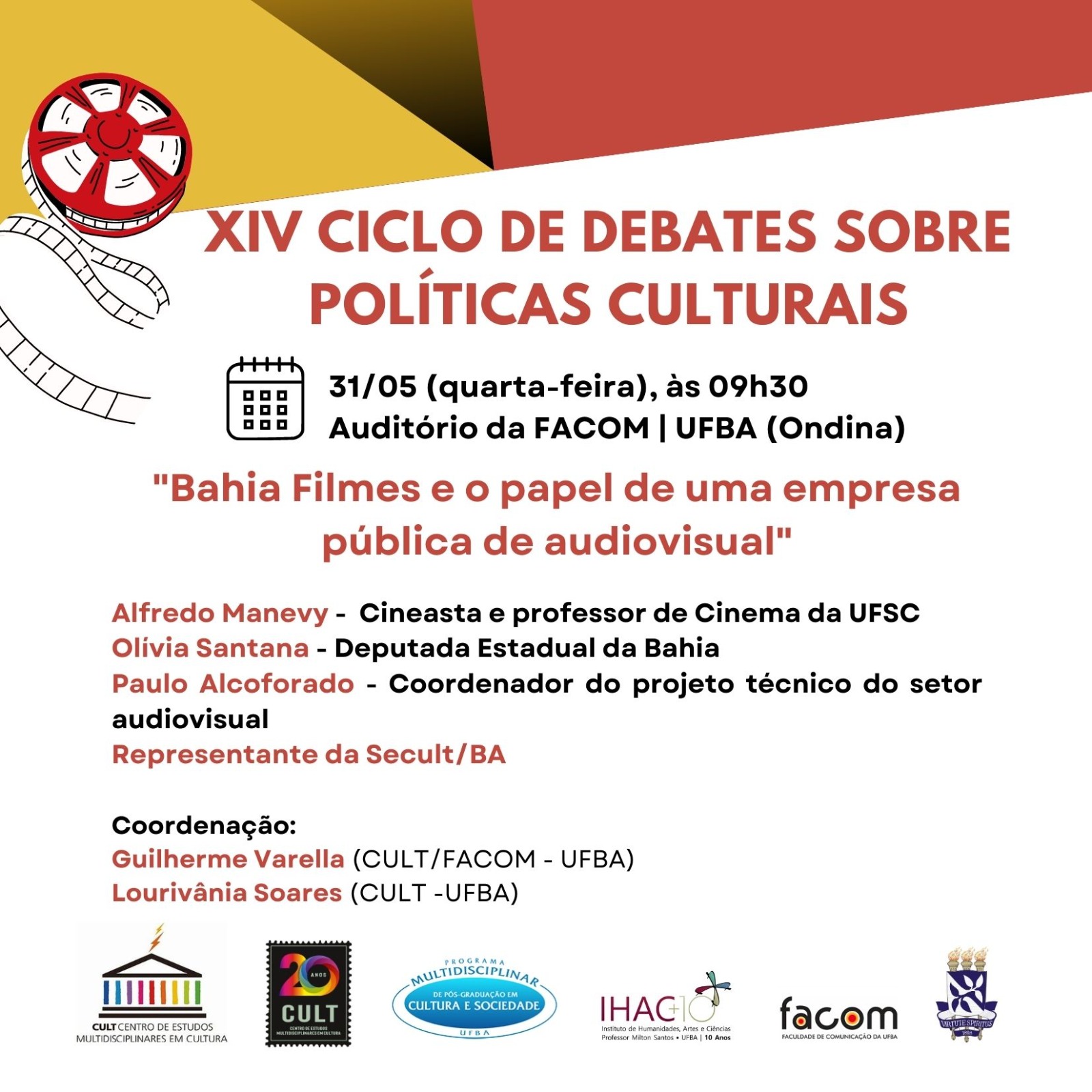 CULT realiza XIV Ciclo de Debates sobre Políticas Culturais nesta quarta-feira (31)