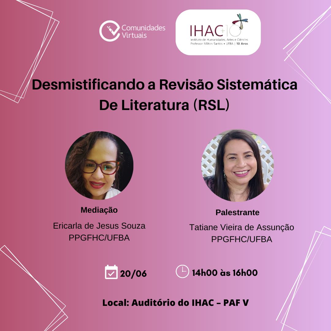 Rede de Pesquisa Comunidades Virtuais realiza palestra sobre “Revisão Sistemática de Literatura (RSL)” no IHAC