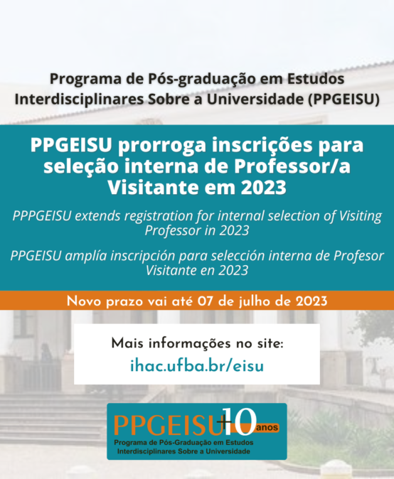 PPGEISU prorroga inscrições para seleção interna de Professor/a Visitante em 2023