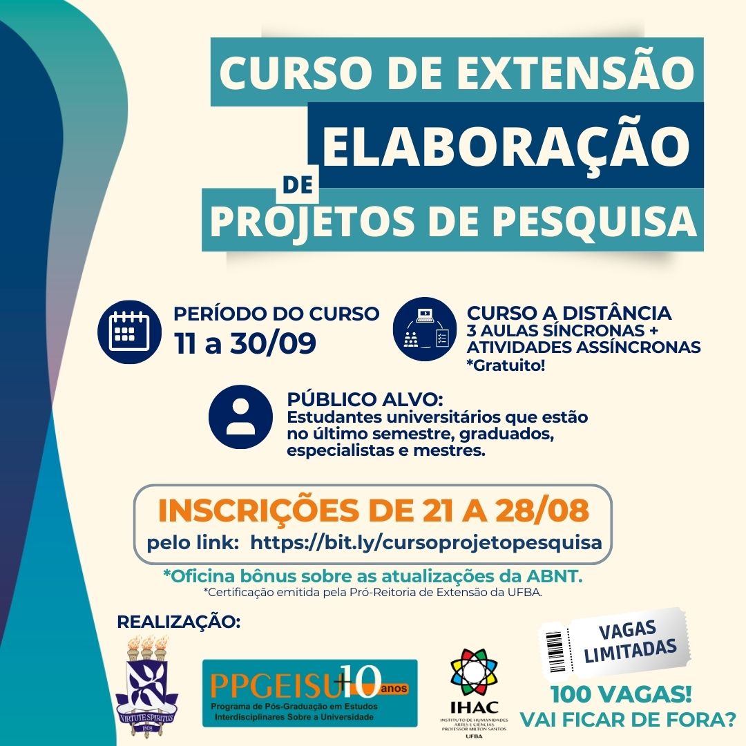 PPGEISU abre inscrições para Curso de Extensão Elaboração de Projetos de Pesquisa