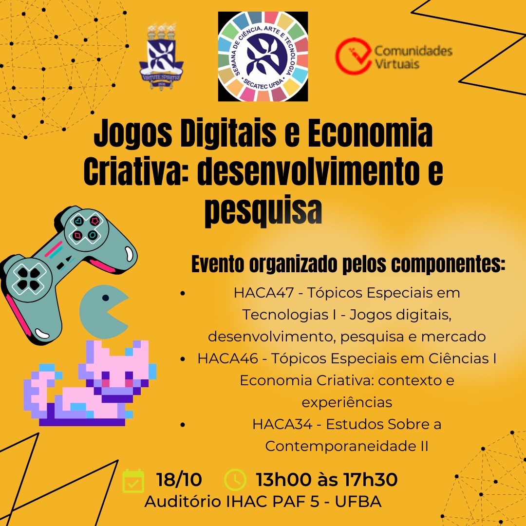 Componentes do IHAC promovem evento sobre Jogos Digitais e Economia Criativa no dia 18 de outubro