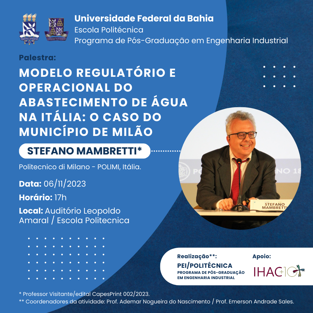 Professor visitante do PEI/Politécnica apresenta palestra sobre modelo regulatório e operacional do abastecimento de água na Itália