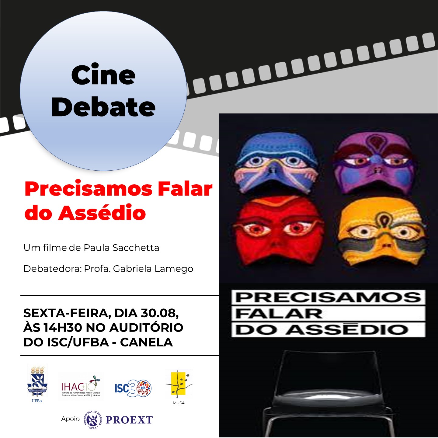 Cine Debate sobre o documentário “Precisamos Falar do Assédio” acontece nesta sexta-feira (30) no ISC/UFBA