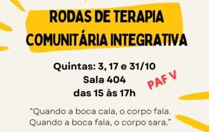 Próxima Roda de Terapia Comunitária Integrativa acontece no dia 31 de outubro