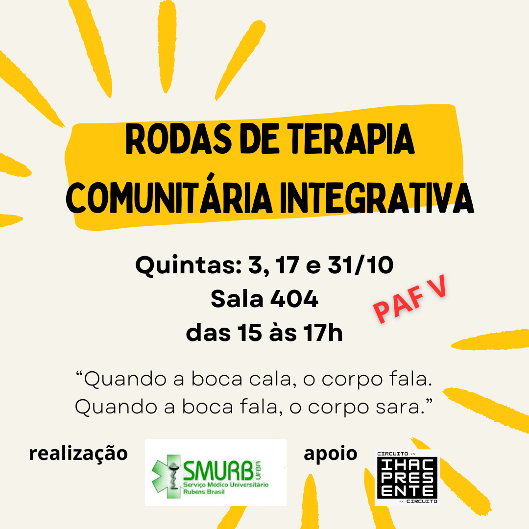 Roda de Terapia Comunitária Integrativa abre inscrições para o encontro do dia 17 de outubro