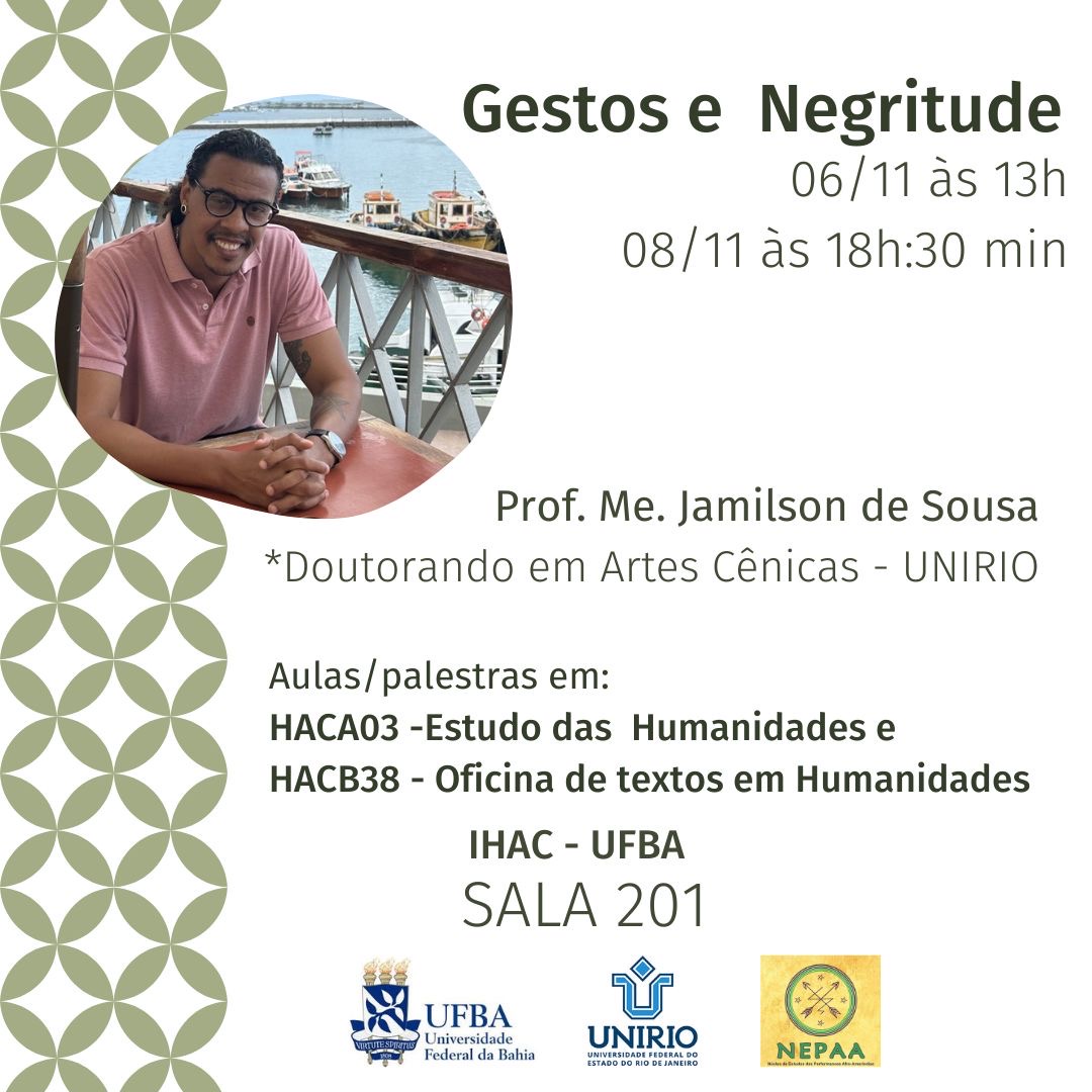 Workshop “Gestos e Negritude” será oferecido para turmas de Estudos das Humanidades e Oficina de Textos