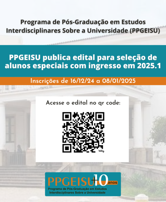 PPGEISU publica edital para seleção de alunos especiais com ingresso em 2025.1