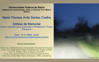 Convite para Sessão Pública de Defesa de Memorial da Profª. Drª. Maria Thereza Ávila Dantas Coelho para promoção à Classe de Professora Titular