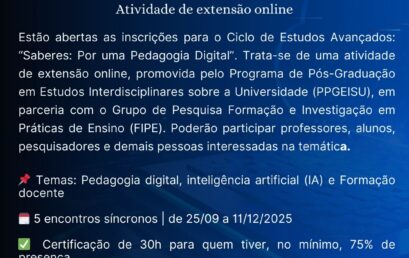 Abertas as inscrições para o Ciclo de Estudos Avançados: “Saberes – Por uma Pedagogia Digital”