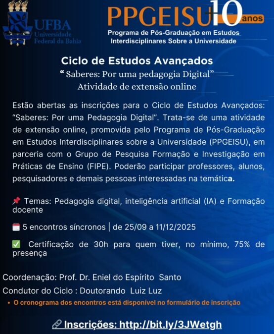 Abertas as inscrições para o Ciclo de Estudos Avançados: “Saberes – Por uma Pedagogia Digital”